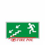 Znak Kierunek do wyjścia drogi ewakuacyjnej schodami w dół (na lewo)