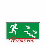 Znak Kierunek do wyjścia drogi ewakuacyjnej schodami w dół (na prawo)
